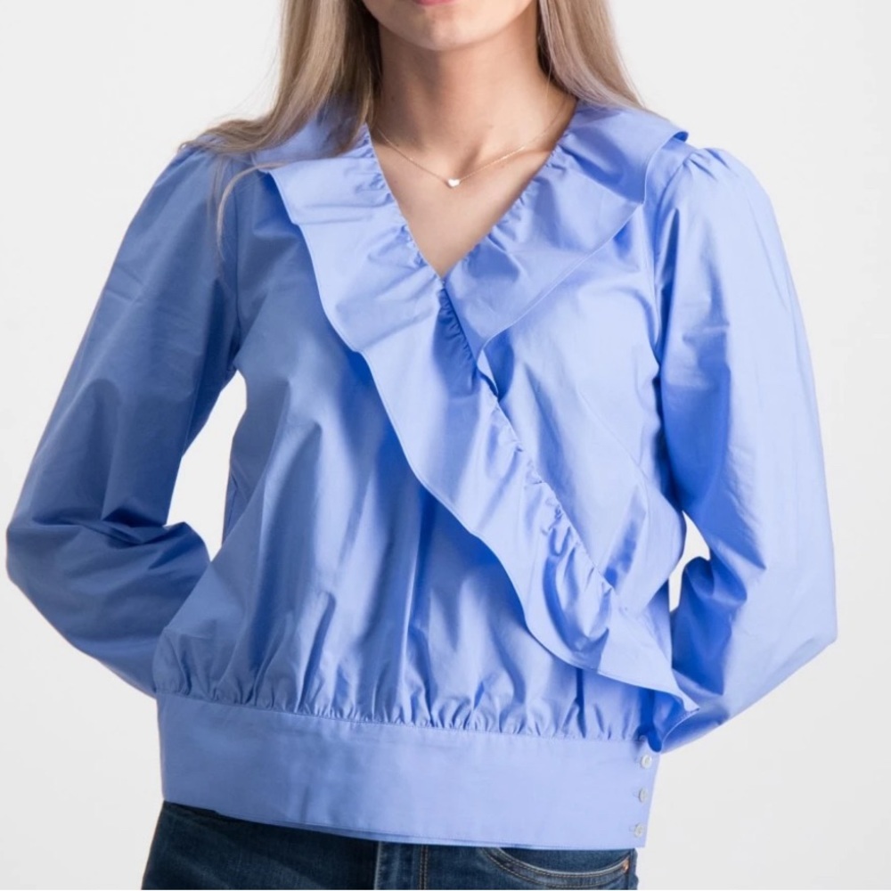 Scotch and Soda Crisp Cotton Wrap-over Blouse Girls size 10 Blue